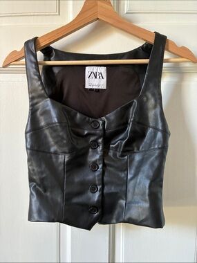 Zara Black Faux Leather Button-Front Vest